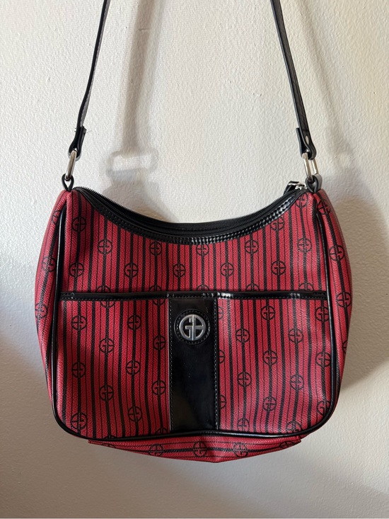Giani Bernini Handbags - Giani Bernini Red Patterned Shoulder Bag with Black Trim